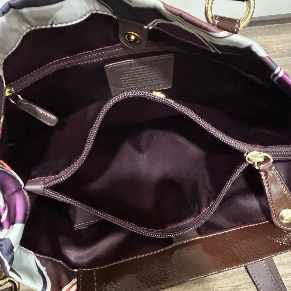 New Coach Ashley Scarf Print Purse F20113 Purple Brown Patent Leather Bag Y2K - Picture 15 of 15